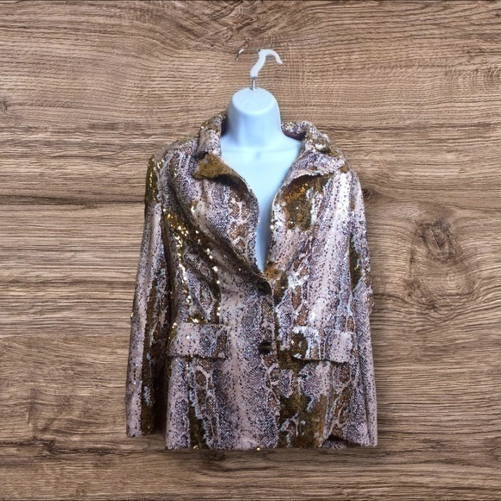 NWT Just Be gold sequin snake print jacket. Small.